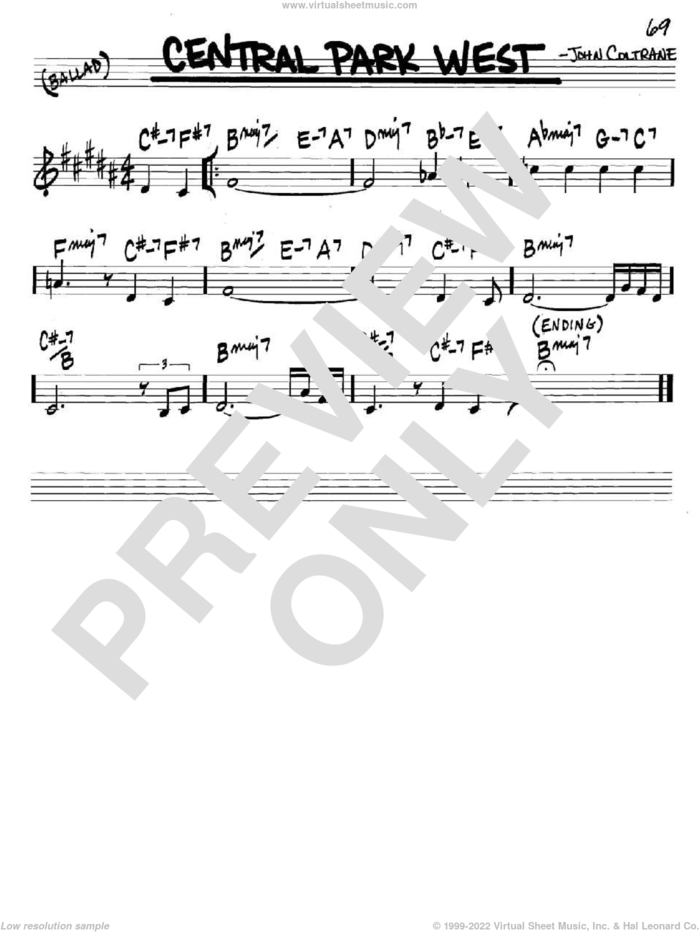 Central Park West sheet music for voice and other instruments (in C) by John Coltrane, intermediate skill level