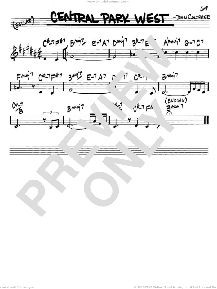 Central Park West sheet music for voice and other instruments (in C) by John Coltrane, intermediate skill level