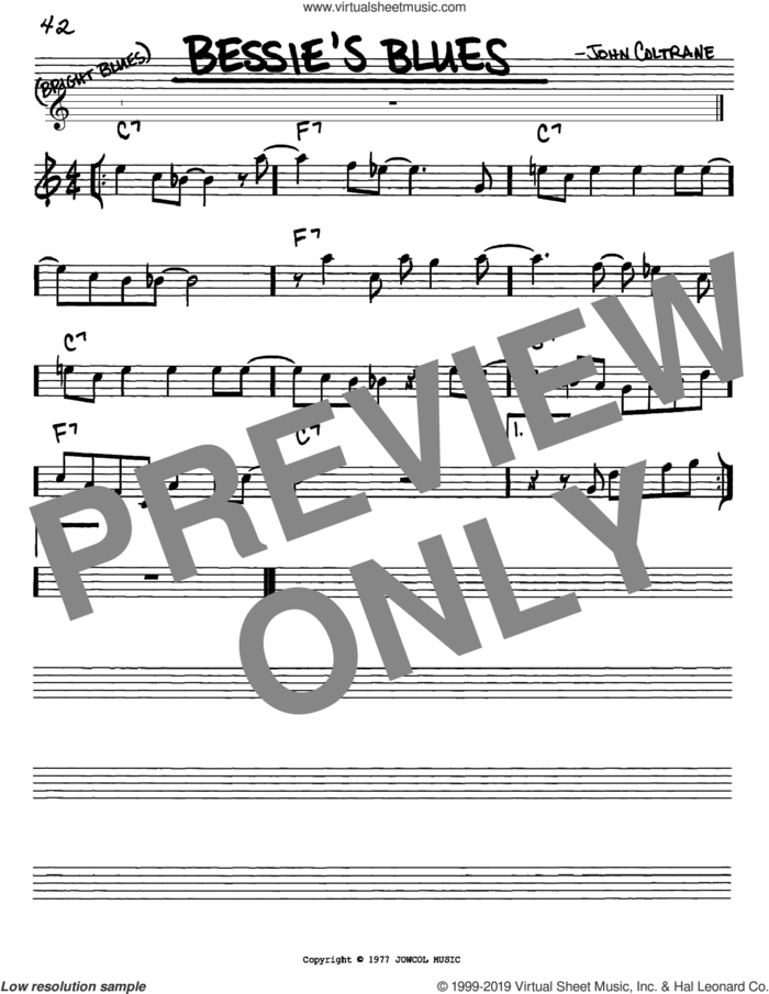 Bessie's Blues sheet music for voice and other instruments (in Eb) by John Coltrane, intermediate skill level