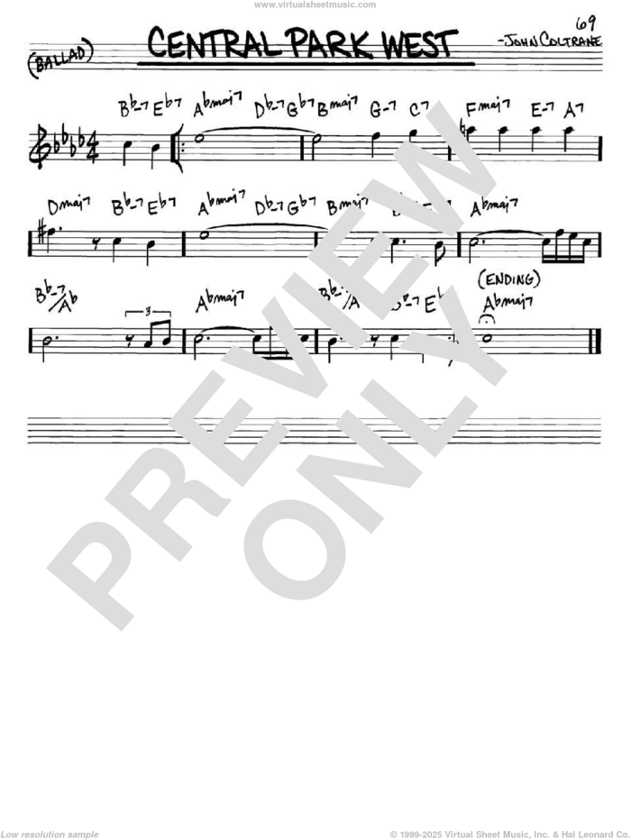 Central Park West sheet music for voice and other instruments (in Eb) by John Coltrane, intermediate skill level