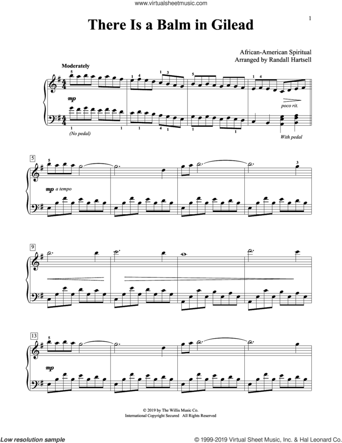 There Is A Balm In Gilead (arr. Randall Hartsell) sheet music for piano solo (elementary)  and Randall Hartsell, beginner piano (elementary)