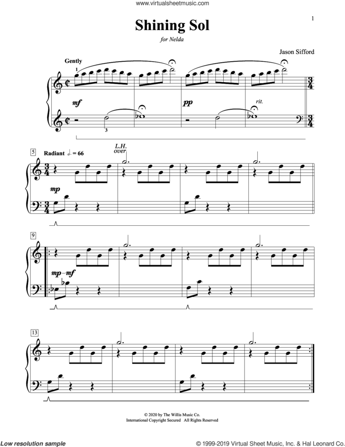 Shining Sol sheet music for piano solo (elementary) by Jason Sifford, beginner piano (elementary)