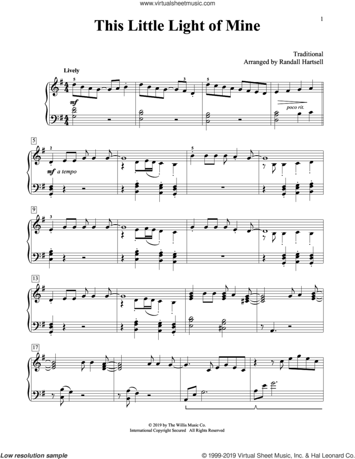 This Little Light Of Mine (arr. Randall Hartsell) sheet music for piano solo (elementary)  and Randall Hartsell, beginner piano (elementary)
