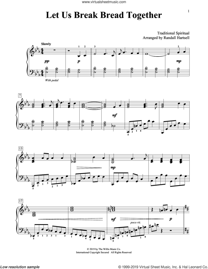 Let Us Break Bread Together (arr. Randall Hartsell) sheet music for piano solo (elementary)  and Randall Hartsell, beginner piano (elementary)