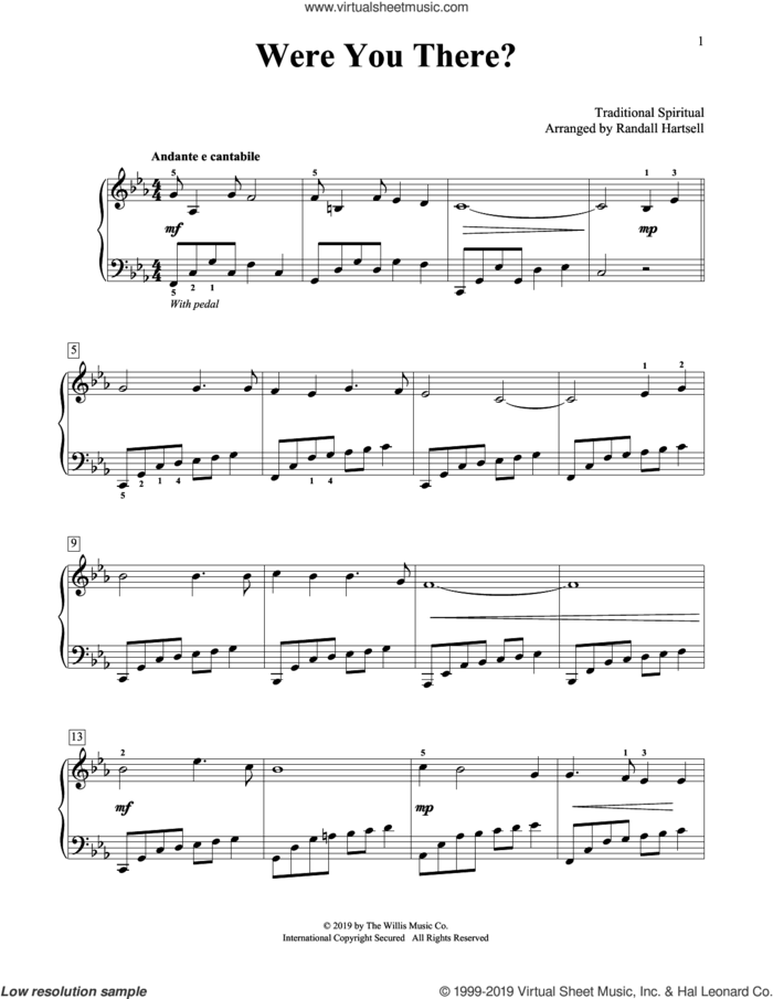 Were You There? (arr. Randall Hartsell) sheet music for piano solo (elementary) , Randall Hartsell and Charles Winfred Douglas (Harm), beginner piano (elementary)