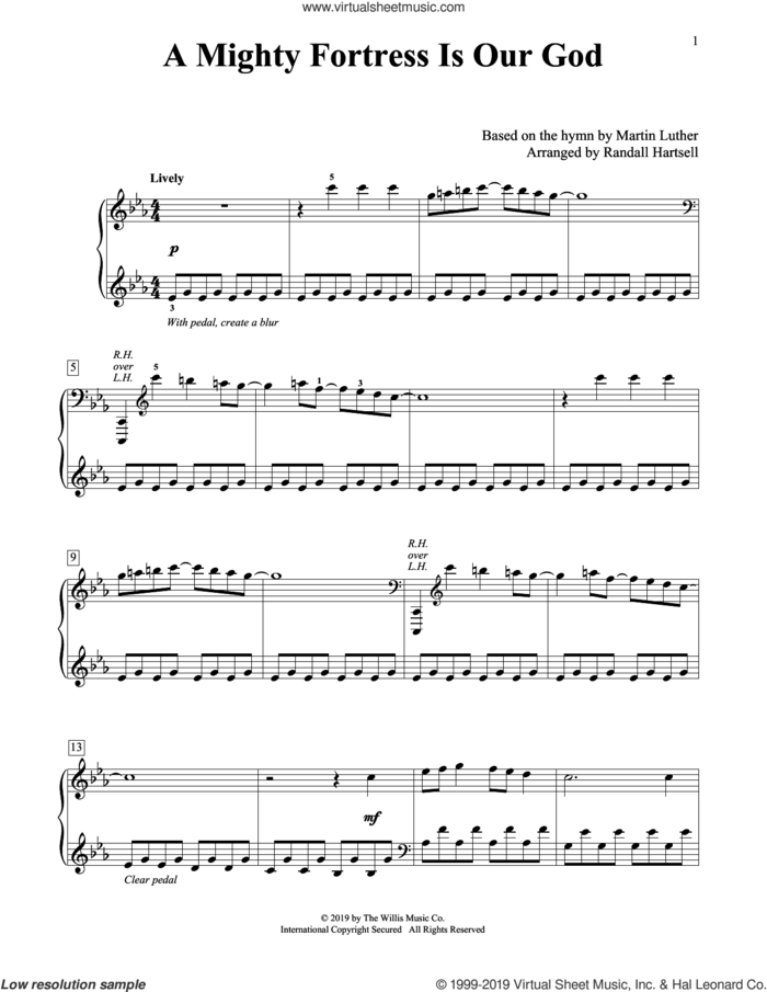 A Mighty Fortress Is Our God (arr. Randall Hartsell) sheet music for piano solo (elementary) by Martin Luther, Randall Hartsell and Johann Friedrich Doles, beginner piano (elementary)