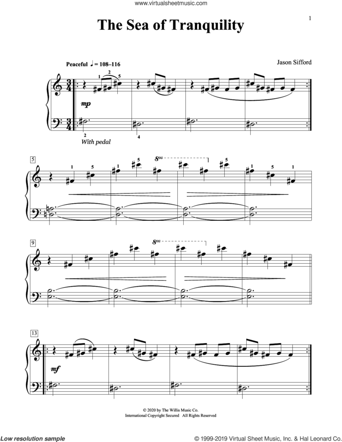 The Sea Of Tranquility sheet music for piano solo (elementary) by Jason Sifford, beginner piano (elementary)