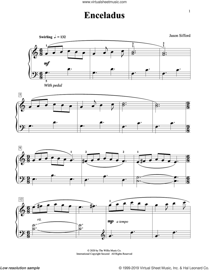 Enceladus sheet music for piano solo (elementary) by Jason Sifford, beginner piano (elementary)