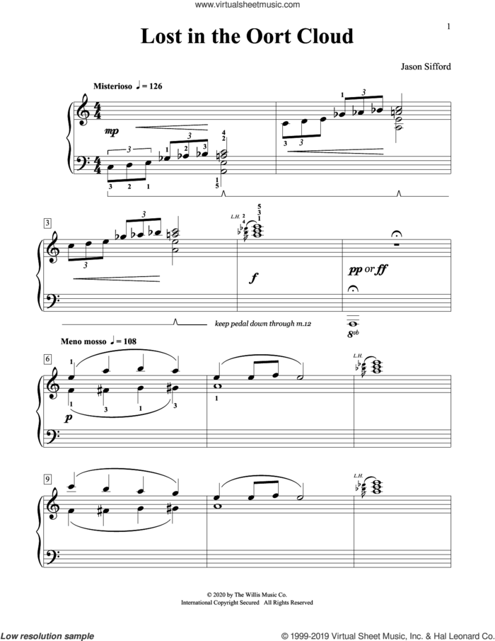 Lost In The Oort Cloud sheet music for piano solo (elementary) by Jason Sifford, beginner piano (elementary)