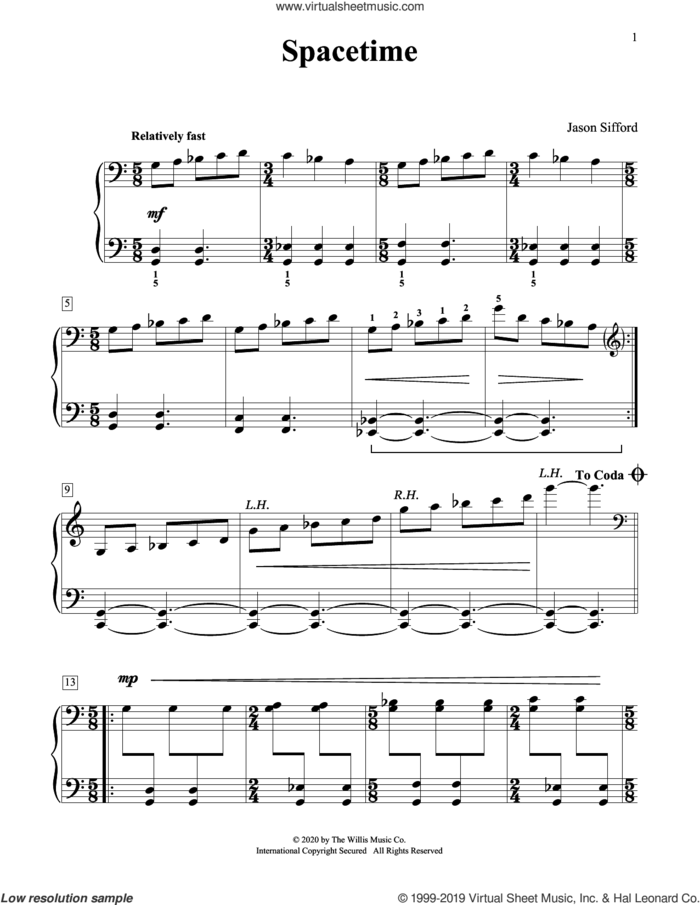 Spacetime sheet music for piano solo (elementary) by Jason Sifford, beginner piano (elementary)