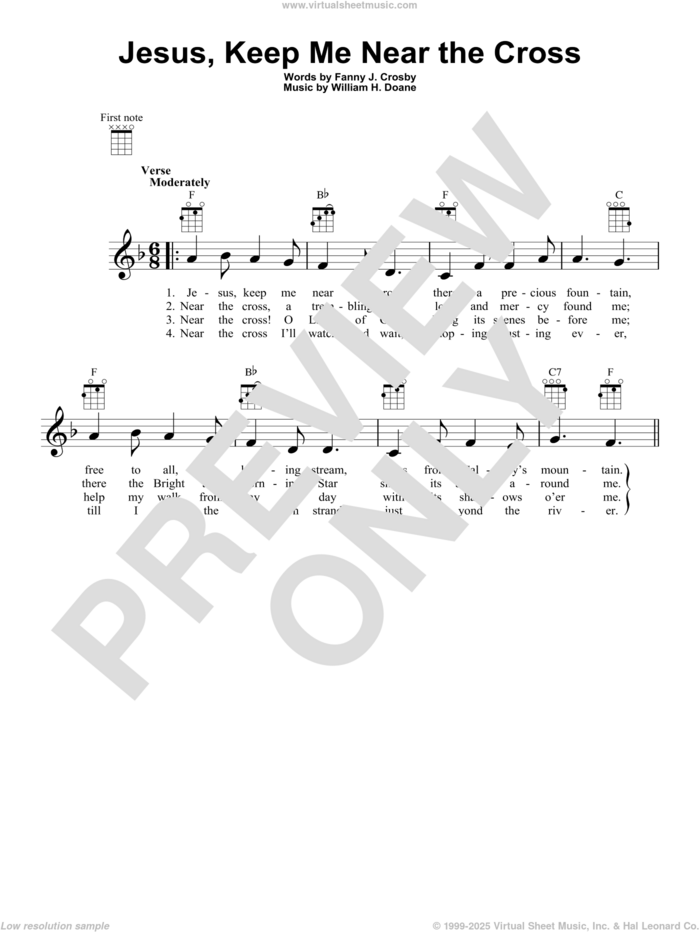 Jesus, Keep Me Near The Cross sheet music for ukulele by Fanny J. Crosby and William H. Doane, intermediate skill level