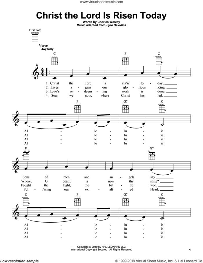 Christ The Lord Is Risen Today sheet music for ukulele by Charles Wesley and Lyra Davidica, intermediate skill level