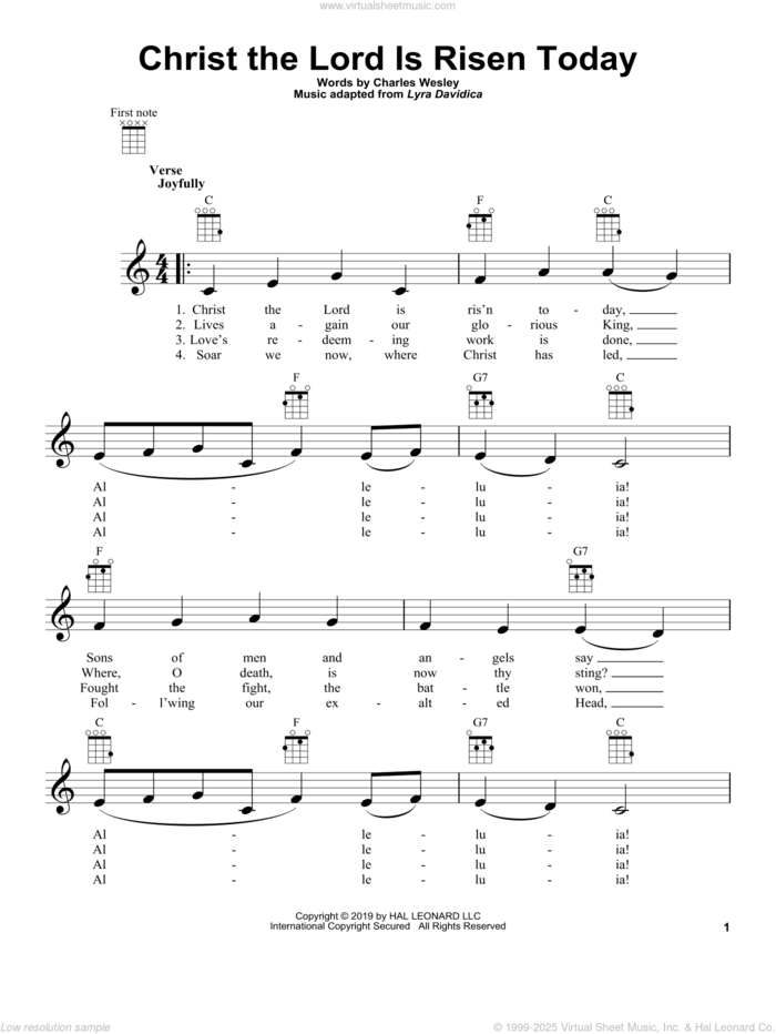 Christ The Lord Is Risen Today sheet music for ukulele by Charles Wesley and Lyra Davidica, intermediate skill level