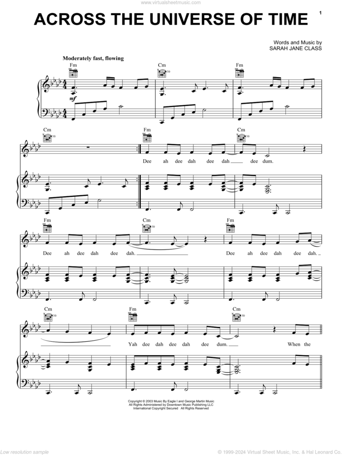 Across The Universe Of Time sheet music for voice, piano or guitar by Hayley Westenra and Sarah Jane Class, intermediate skill level
