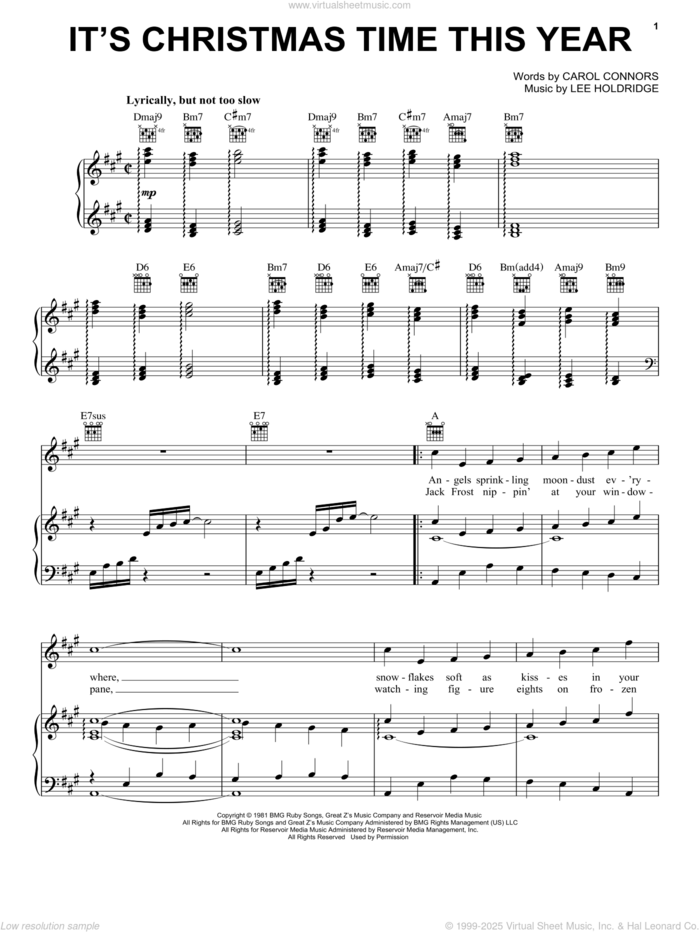 It's Christmas Time This Year sheet music for voice, piano or guitar by Carol Connors, Placido Domingo Jr. and Lee Elwood Holdridge, intermediate skill level