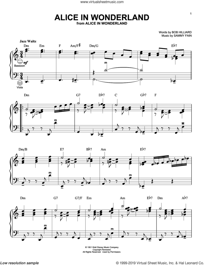 Alice In Wonderland (arr. Gary Meisner) sheet music for accordion by Bill Evans, Gary Meisner, Bob Hilliard and Sammy Fain, intermediate skill level