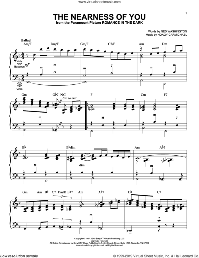 The Nearness Of You (arr. Gary Meisner) sheet music for accordion by Hoagy Carmichael, Gary Meisner and Ned Washington, intermediate skill level