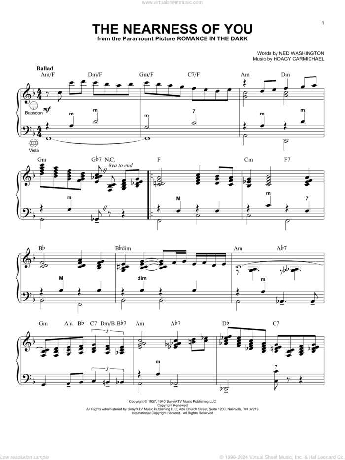 The Nearness Of You (arr. Gary Meisner) sheet music for accordion by Hoagy Carmichael, Gary Meisner and Ned Washington, intermediate skill level