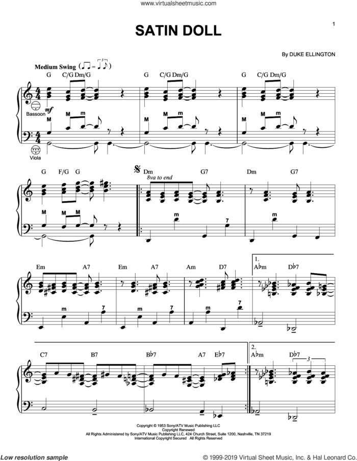 Satin Doll (arr. Gary Meisner) sheet music for accordion by Duke Ellington, Gary Meisner, Billy Strayhorn and Johnny Mercer, intermediate skill level