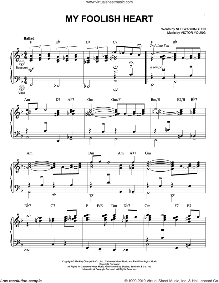 My Foolish Heart (arr. Gary Meisner) sheet music for accordion by Ned Washington, Gary Meisner and Victor Young, intermediate skill level