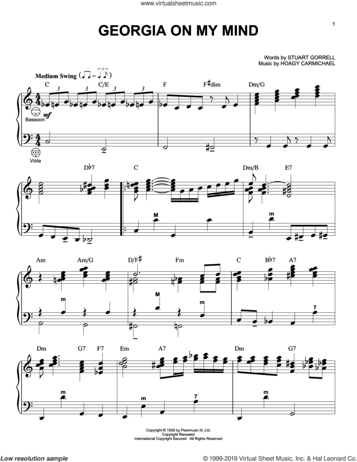 Georgia On My Mind (arr. Gary Meisner) sheet music for accordion by Ray Charles, Gary Meisner, Hoagy Carmichael and Stuart Gorrell, intermediate skill level