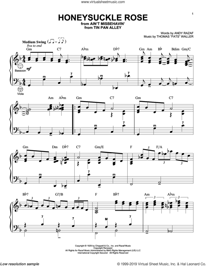 Honeysuckle Rose (arr. Gary Meisner) sheet music for accordion by Django Reinhardt, Gary Meisner, Andy Razaf and Thomas Waller, intermediate skill level