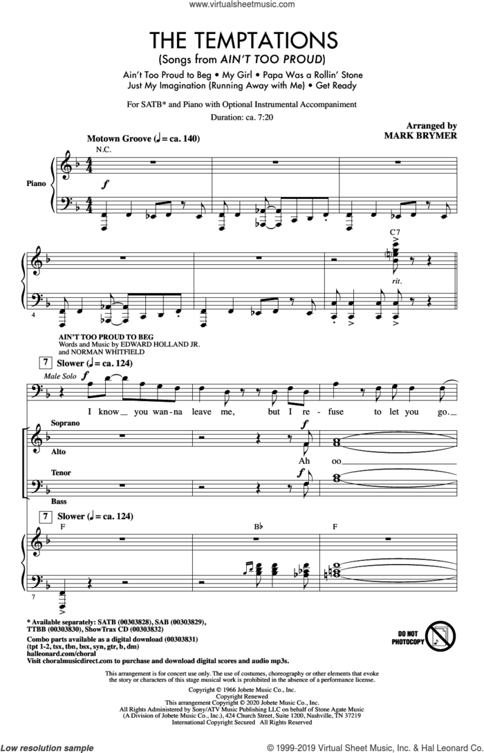 The Temptations (Songs from Ain't Too Proud) (arr. Mark Brymer) sheet music for choir (SATB: soprano, alto, tenor, bass) by The Temptations, Mark Brymer, Edward Holland Jr. and Norman Whitfield, intermediate skill level