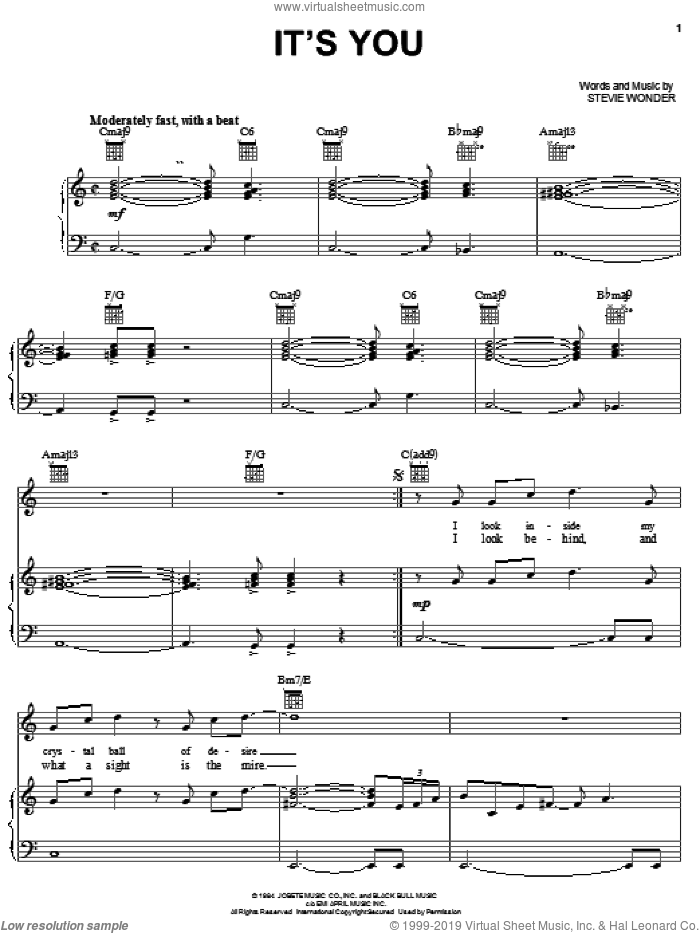 It's You sheet music for voice, piano or guitar by Stevie Wonder, intermediate skill level