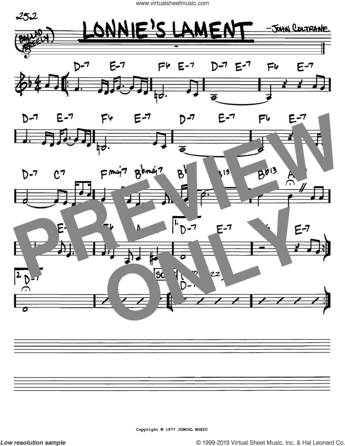 Lonnie's Lament sheet music for voice and other instruments (in Bb) by John Coltrane, intermediate skill level