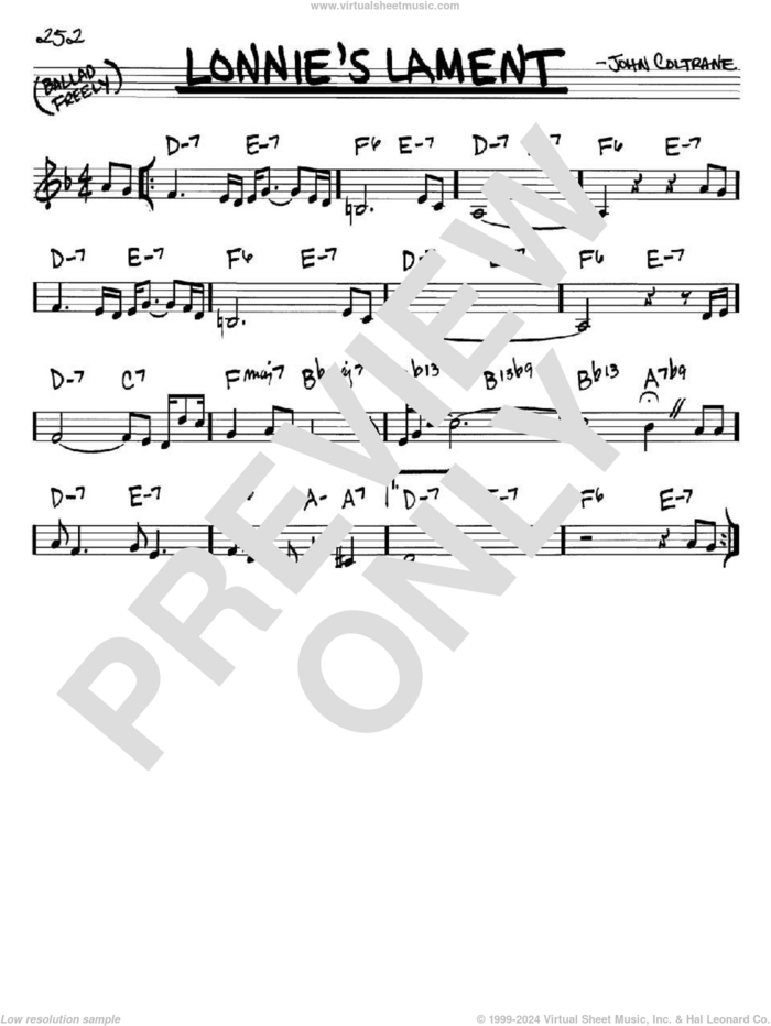 Lonnie's Lament sheet music for voice and other instruments (in Bb) by John Coltrane, intermediate skill level