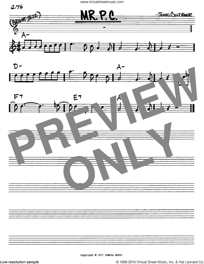 Mr. P.C. sheet music for voice and other instruments (in Eb) by John Coltrane, intermediate skill level