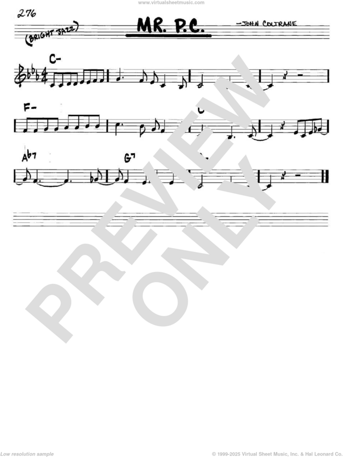 Mr. P.C. sheet music for voice and other instruments (in C) by John Coltrane, intermediate skill level