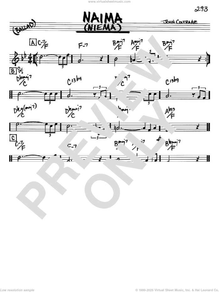 Naima (Niema) sheet music for voice and other instruments (in Bb) by John Coltrane, intermediate skill level