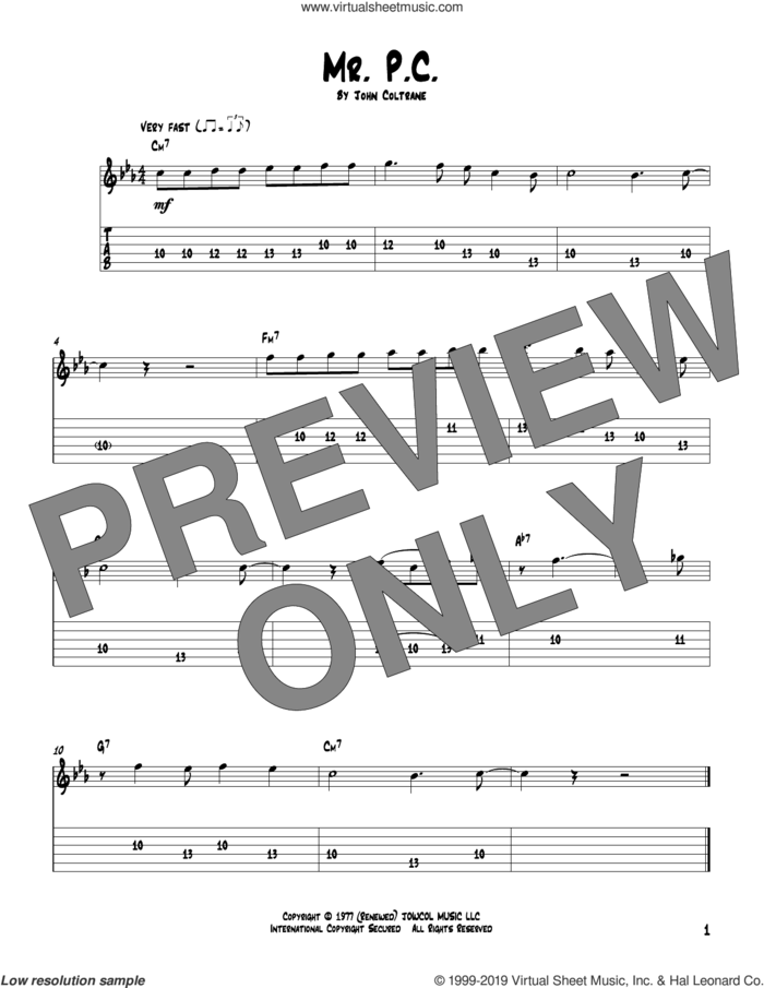 Mr. P.C. sheet music for guitar solo by John Coltrane, intermediate skill level