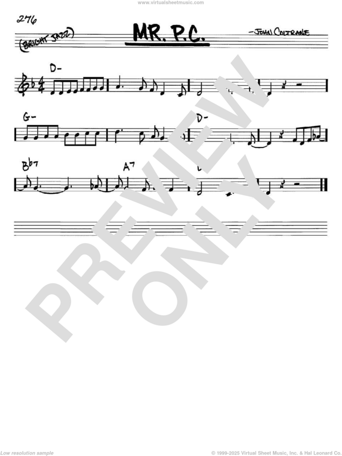 Mr. P.C. sheet music for voice and other instruments (in Bb) by John Coltrane, intermediate skill level