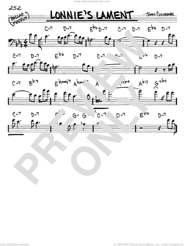 Lonnie's Lament sheet music for voice and other instruments (bass clef) by John Coltrane, intermediate skill level