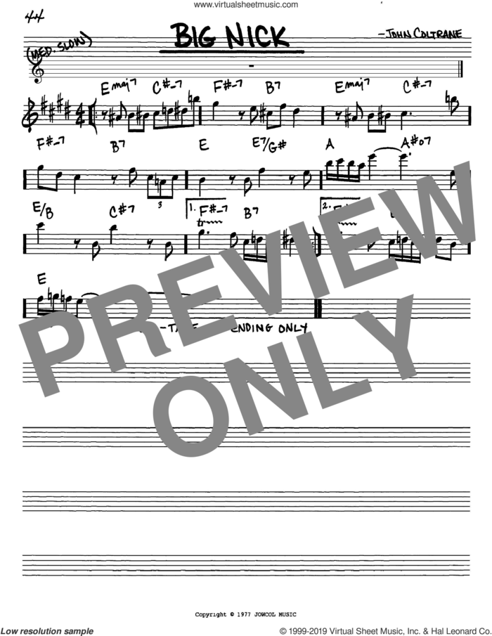 Big Nick sheet music for voice and other instruments (in Eb) by John Coltrane, intermediate skill level