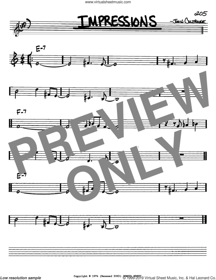 Impressions sheet music for voice and other instruments (in Bb) by John Coltrane, intermediate skill level