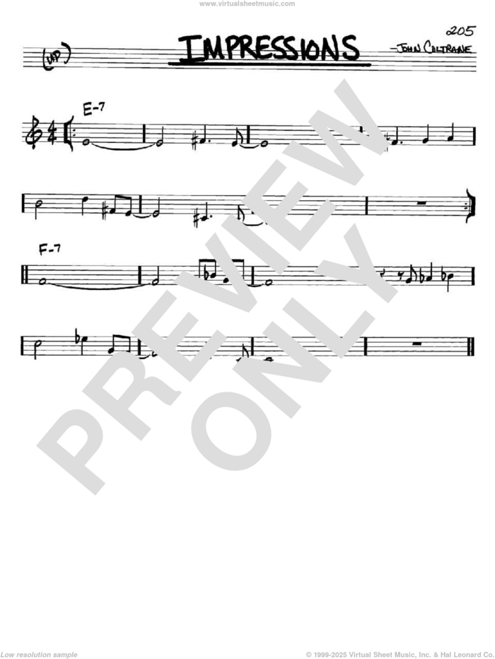 Impressions sheet music for voice and other instruments (in Bb) by John Coltrane, intermediate skill level