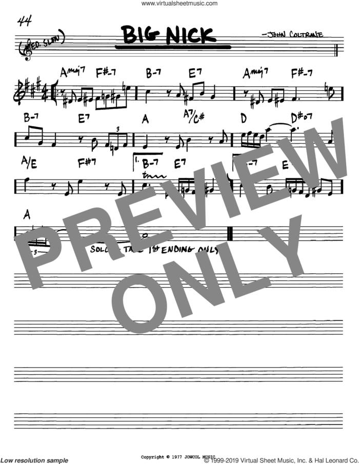 Big Nick sheet music for voice and other instruments (in Bb) by John Coltrane, intermediate skill level