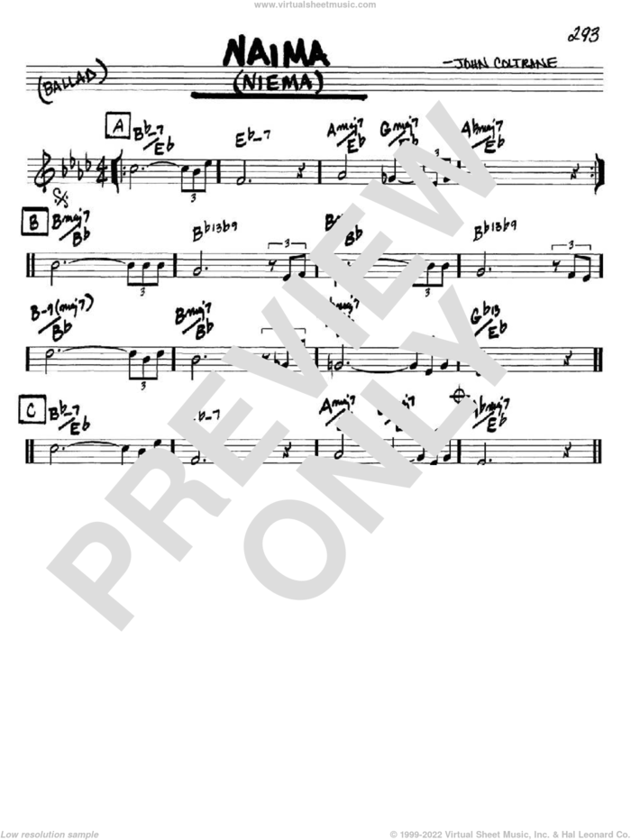 Naima (Niema) sheet music for voice and other instruments (in C) by John Coltrane, intermediate skill level