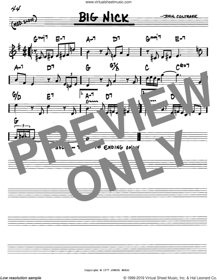 Big Nick sheet music for voice and other instruments (in C) by John Coltrane, intermediate skill level