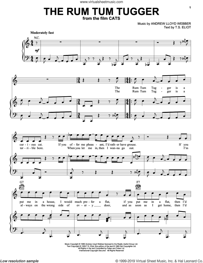 The Rum Tum Tugger (from the Motion Picture Cats) sheet music for voice, piano or guitar by Jason Derulo, Andrew Lloyd Webber and T.S. Eliot, intermediate skill level