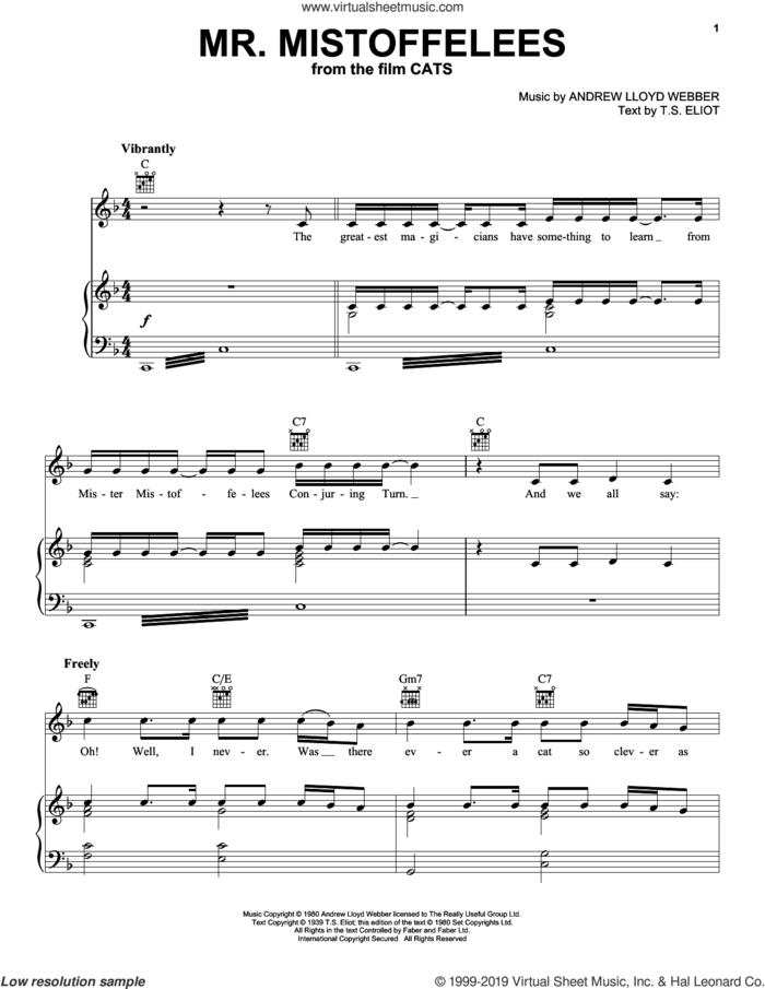Mr. Mistoffelees (from the Motion Picture Cats) sheet music for voice, piano or guitar by Laurie Davidson, Andrew Lloyd Webber and T.S. Eliot, intermediate skill level