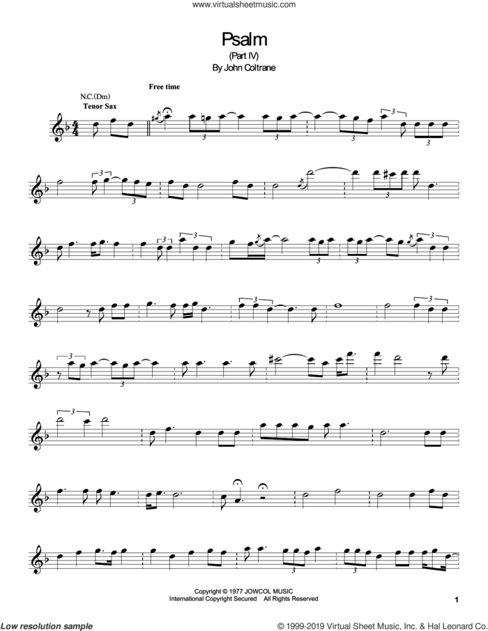Psalm sheet music for tenor saxophone solo (transcription) by John Coltrane, intermediate tenor saxophone (transcription)
