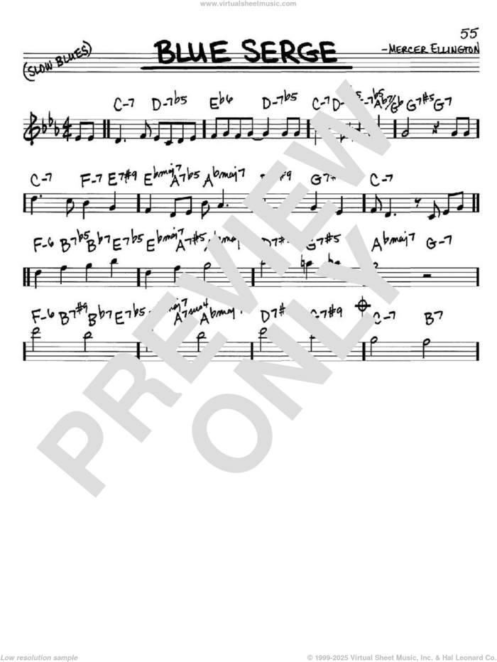 Blue Serge sheet music for voice and other instruments (in C) by Duke Ellington and Mercer Ellington, intermediate skill level