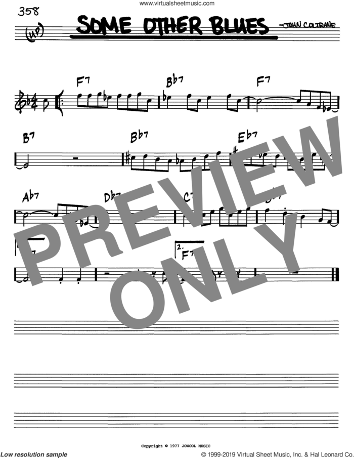 Some Other Blues sheet music for voice and other instruments (in C) by John Coltrane, intermediate skill level