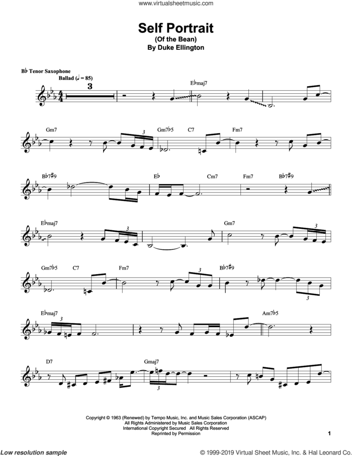 Self Portrait (Of The Bean) sheet music for tenor saxophone solo (transcription) by Coleman Hawkins and Duke Ellington, intermediate tenor saxophone (transcription)