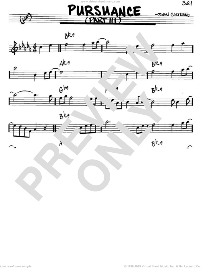 Pursuance sheet music for voice and other instruments (in C) by John Coltrane, intermediate skill level