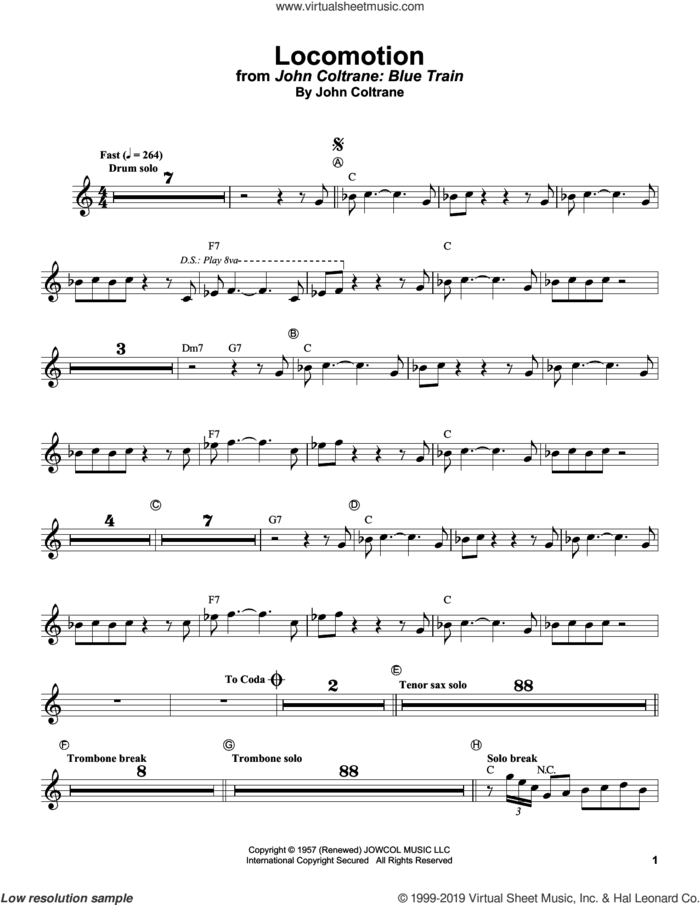 Locomotion sheet music for trumpet solo (transcription) by Lee Morgan and John Coltrane, intermediate trumpet (transcription)